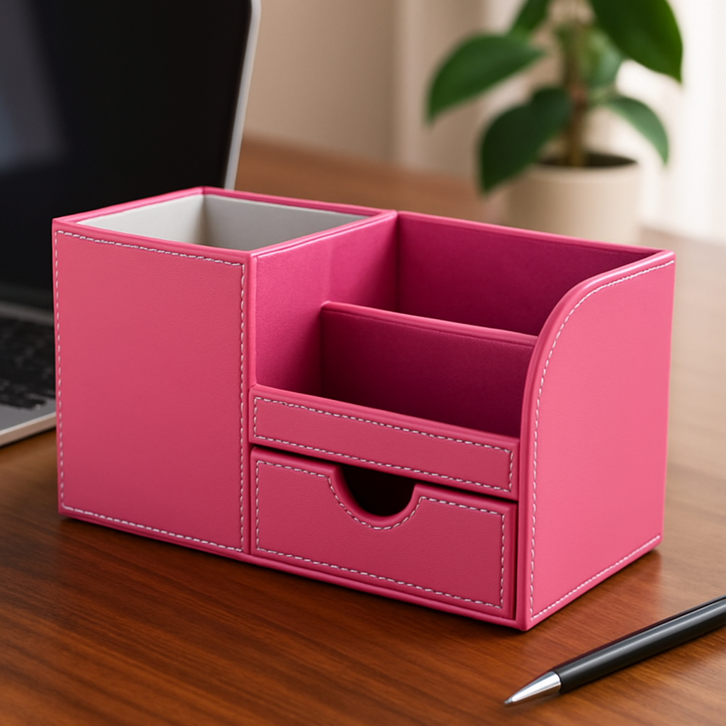 organisateur de bureau cuir rose su bureau