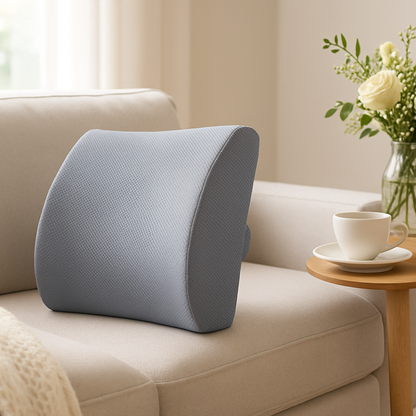 coussin pour lombaire couleur grise sur canapé beige