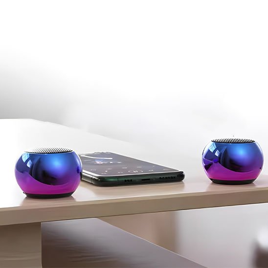 Enceinte bluetooth sphérique design irisé avec téléphone