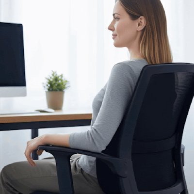 femme assise devant coussin pour lombaire