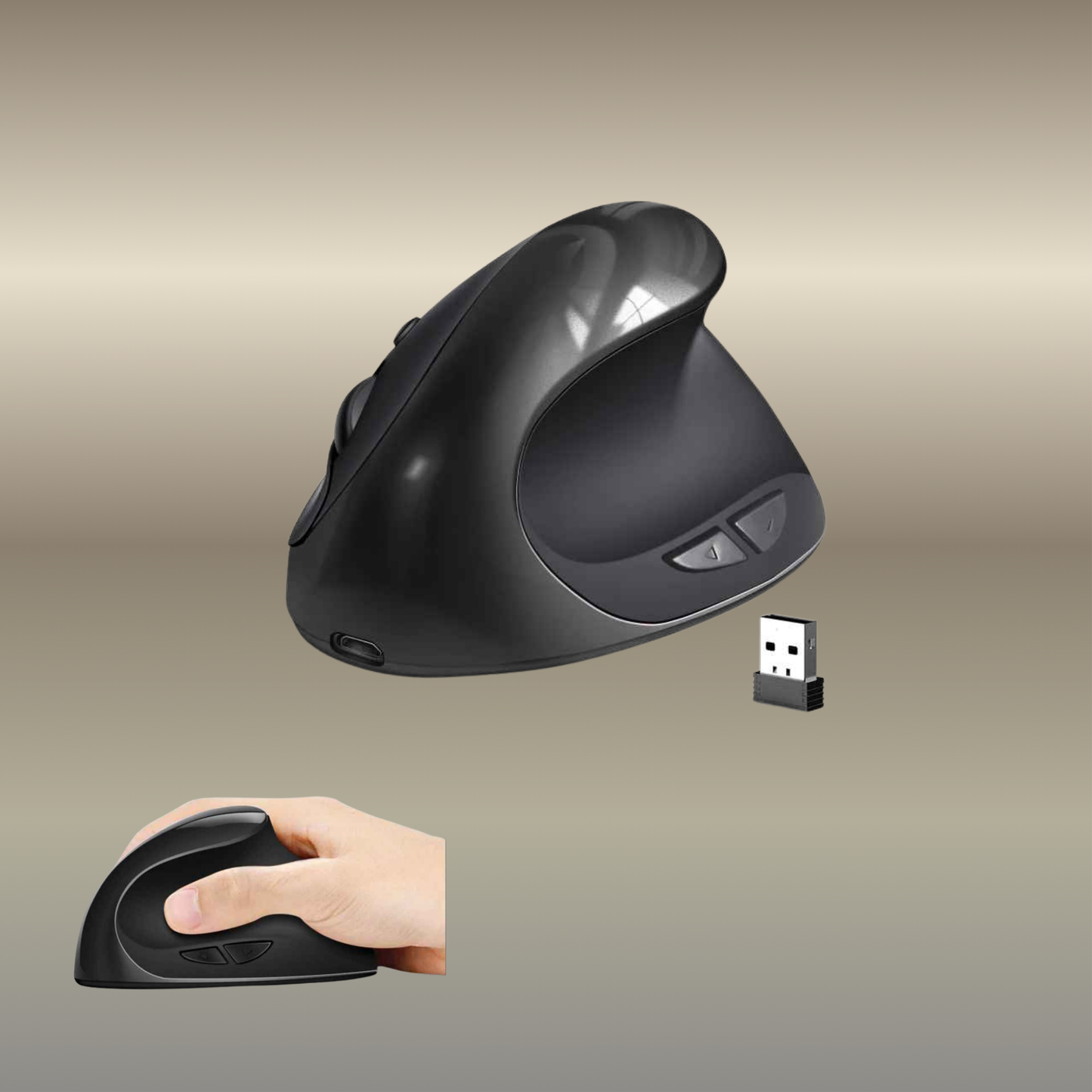 main sur souris ergonomique sans fil verticale couleur noire
