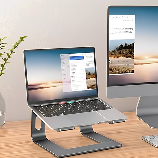 ordinateur sur support ordinateur portable sur bureau beige