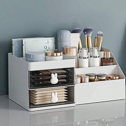 organisateur bureau avec poignées tête de lapin avec produits cosmétiques