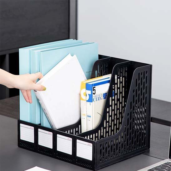 rangement pour bureau couleur noire quatre compartiments spacieux 