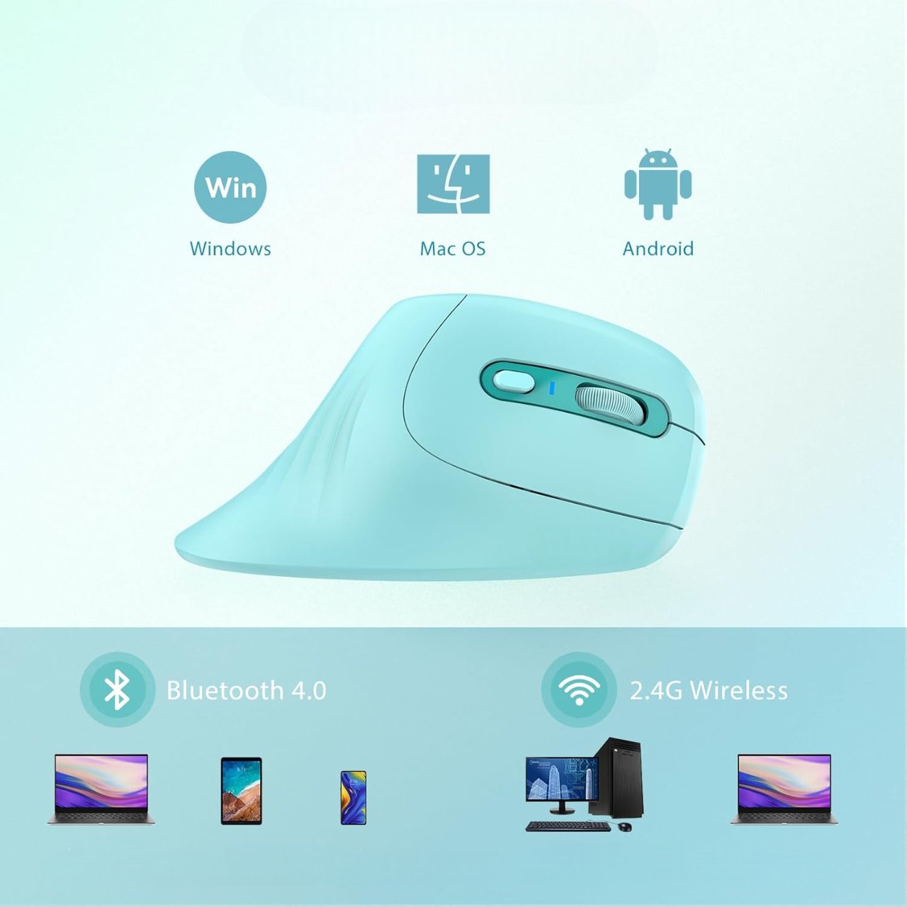 Souris ergonomique verticale - VioMatic™ - Bleu - Mon bureau, mon confort