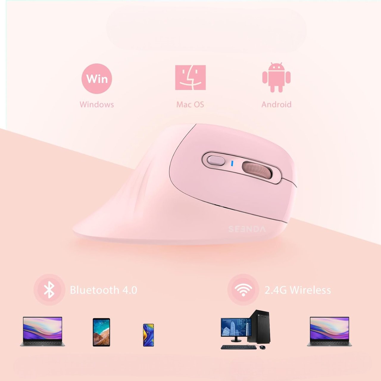 Souris ergonomique verticale - VioMatic™ - Rose - Mon bureau, mon confort