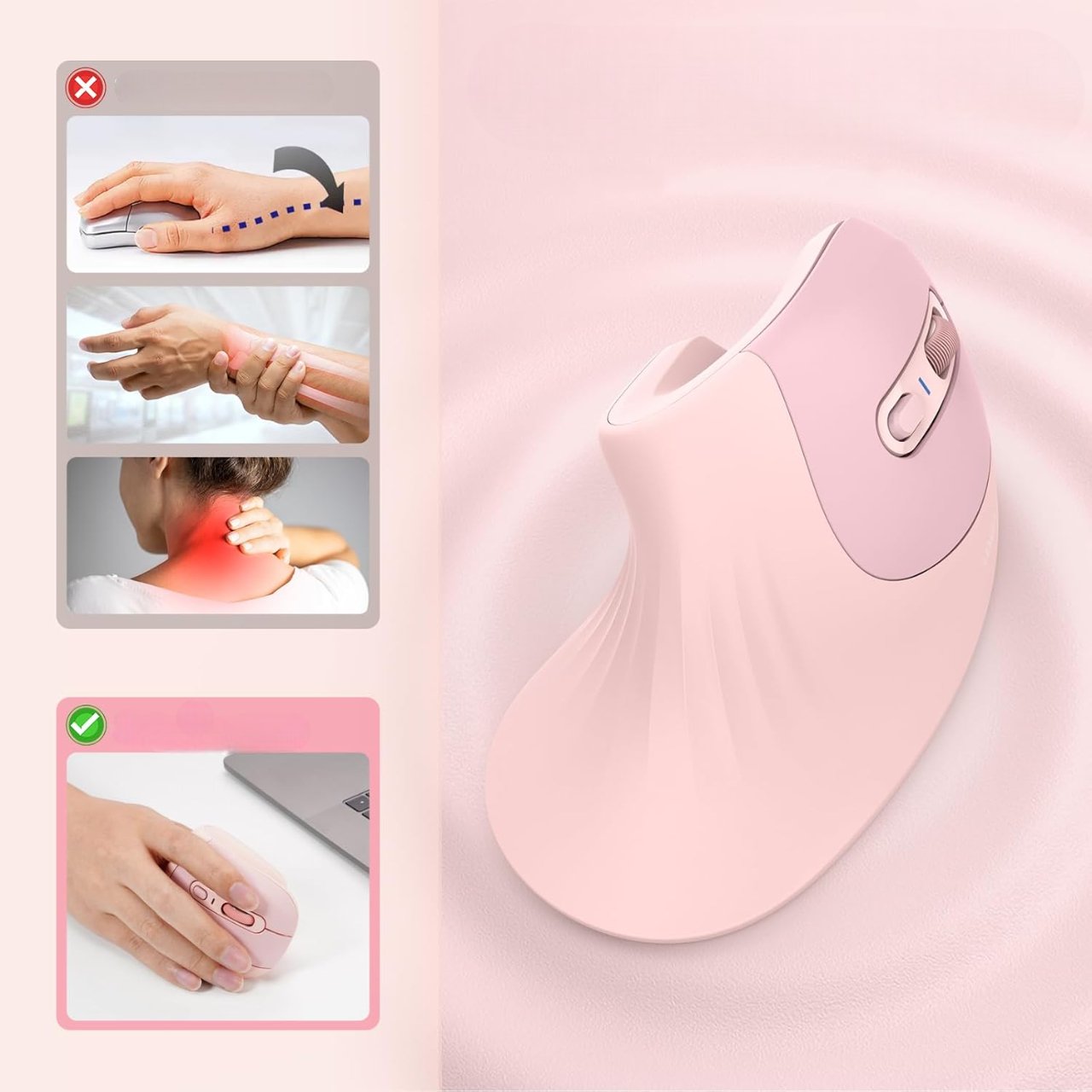 Souris ergonomique verticale - VioMatic™ - Rose - Mon bureau, mon confort