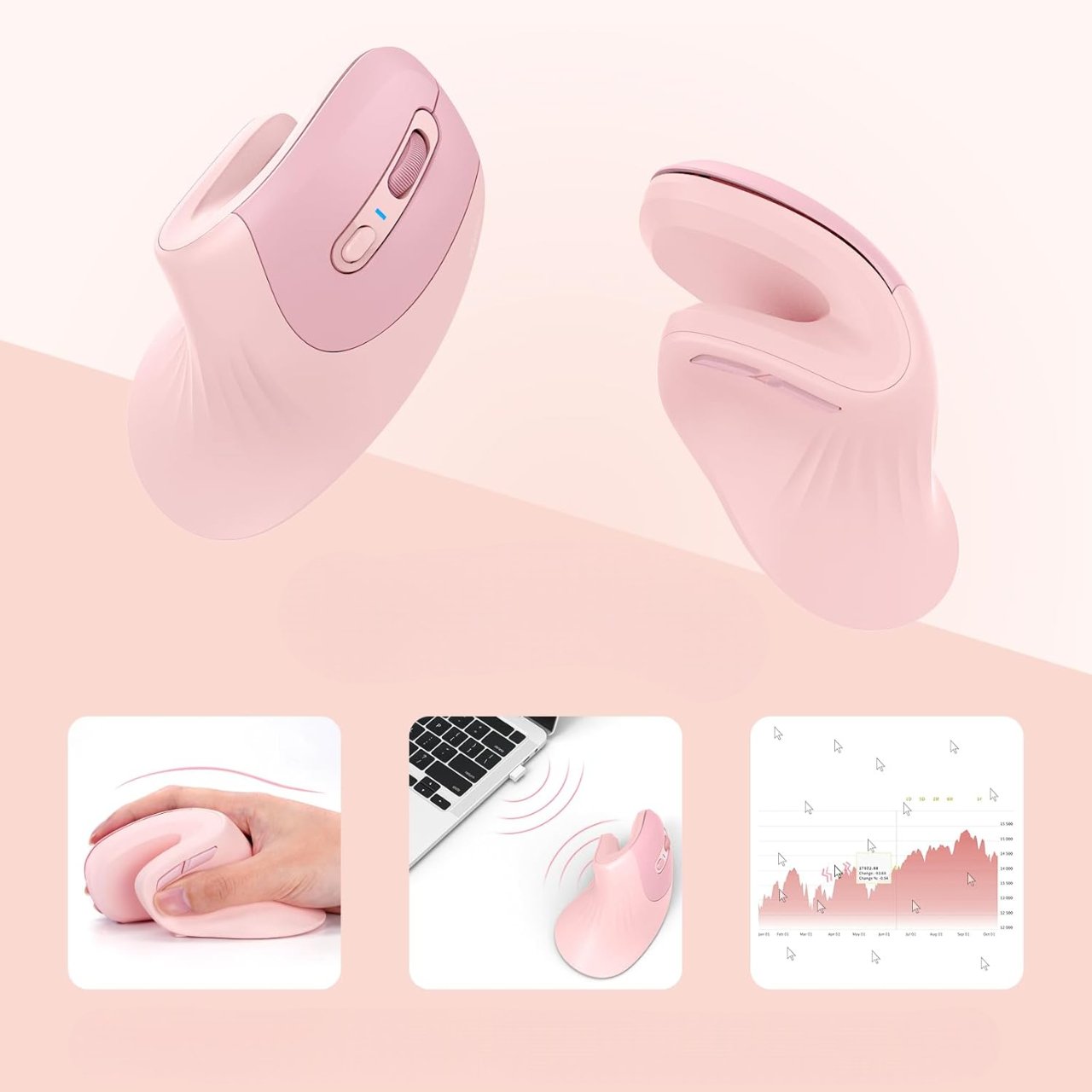 Souris ergonomique verticale - VioMatic™ - Rose - Mon bureau, mon confort