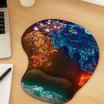 tapis de souris ergonomique sur bureau avec ordinateur