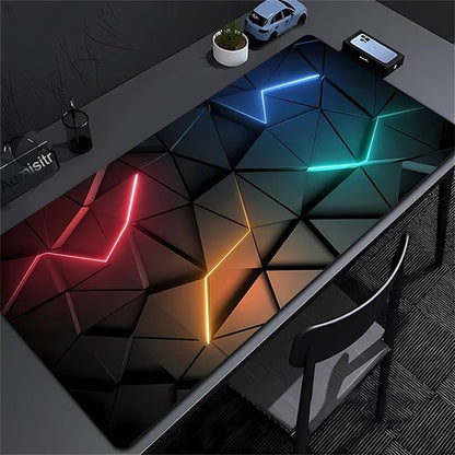tapis de souris gaming design géométrique dans bureau gris