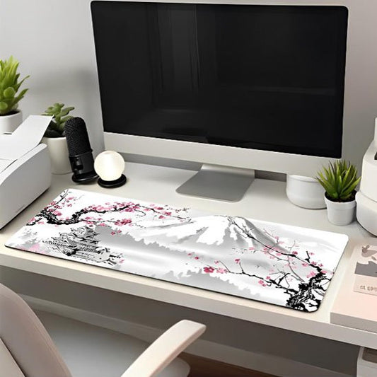 tapis de souris xxl motif fleurs de sakura sur bureau 